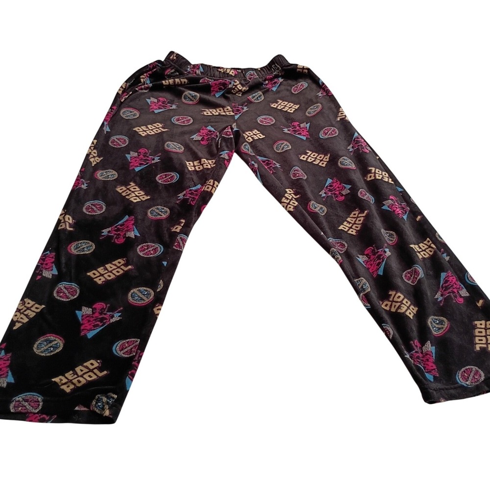 Marvel Deadpool Pajama Lounge Pants Men's Black Plush All Over Print Marvel